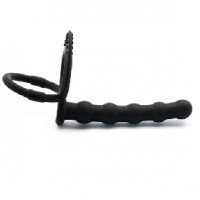 Anal Beads with 2 Cock Rings Silicone Black